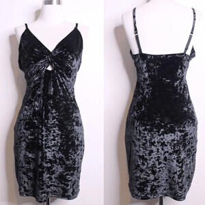 FP Black Crushed Velvet Sexy Mini Dress - Medium